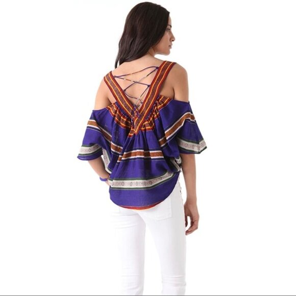 Anthropologie Mara Hoffman Blue Fiesta Top w/ Cold Shoulders - Small - Picture 14 of 16